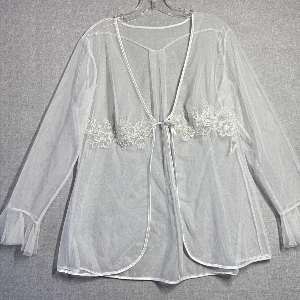 Shirley Of Hollywood Robe Womens L White Sheer Mesh Bridal Kimono Lace Wedding